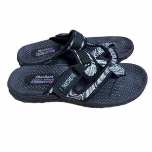 Skechers Outdoor Lifestyle Women's Black Sandals Sz 7 Reggae Zig Swag flip-flop